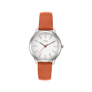 TW00ZR407-1 Timex Womens, White Dial, Deep Orange Plain Leather Strap, Analog Watch