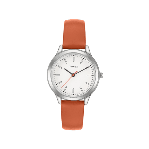 TW00ZR407-1 Timex Womens, White Dial, Deep Orange Plain Leather Strap, Analog Watch