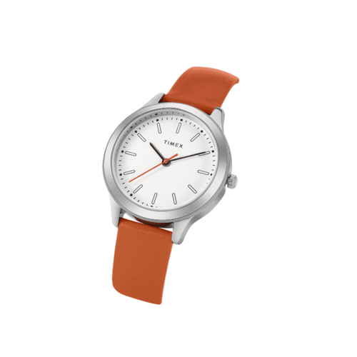 TW00ZR407-2 Timex Womens, White Dial, Deep Orange Plain Leather Strap, Analog Watch