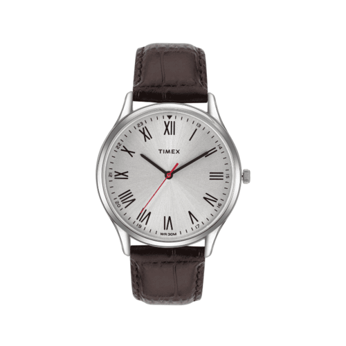 TW00ZR411-1 Timex Mens, Silver Dial, Brown Croco print Leather Strap, Analog Watch