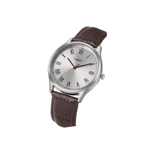 TW00ZR411-2 Timex Mens, Silver Dial, Brown Croco print Leather Strap, Analog Watch